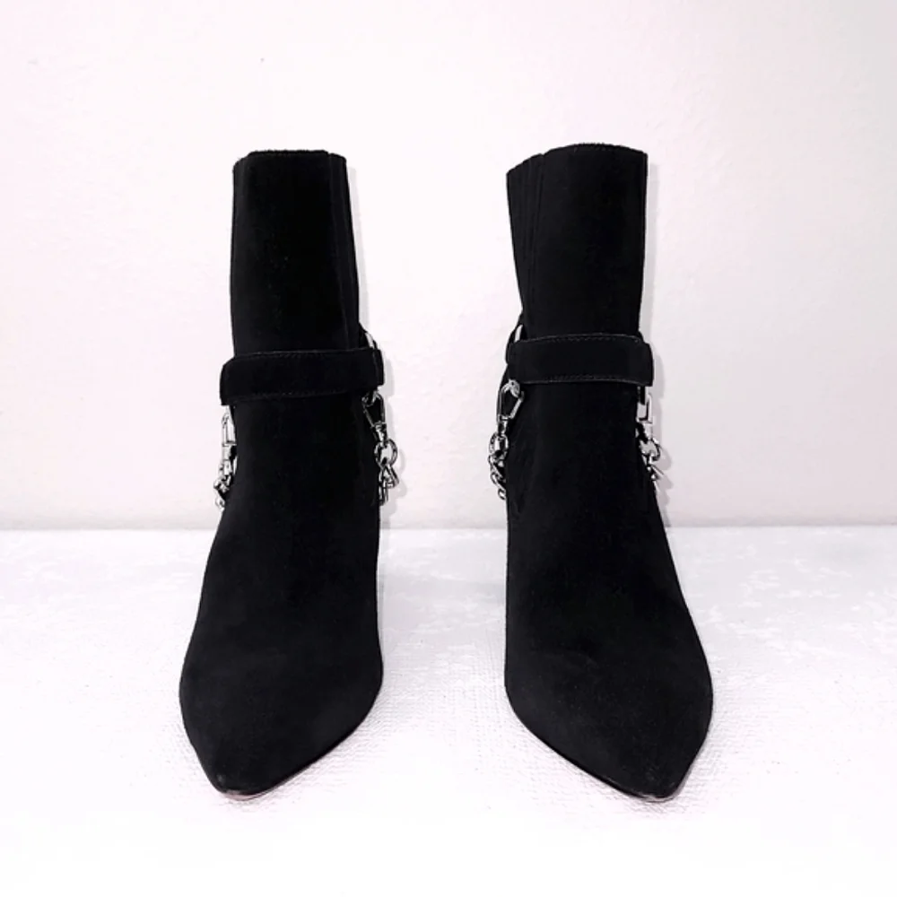 PAIGE London Chain Harness Heeled Ankle Booties - Picture 5 of 9